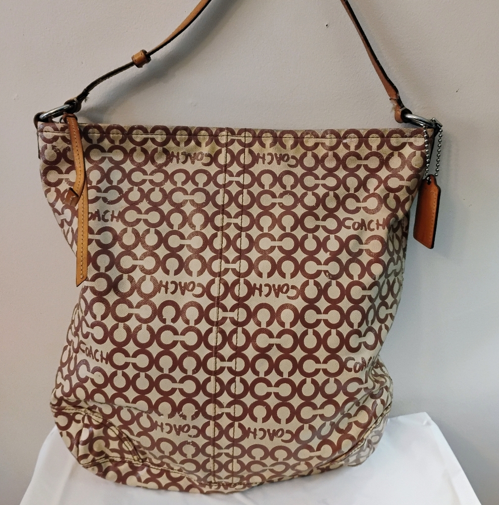 Coach Beige and Brown Signature Shoulder Bag